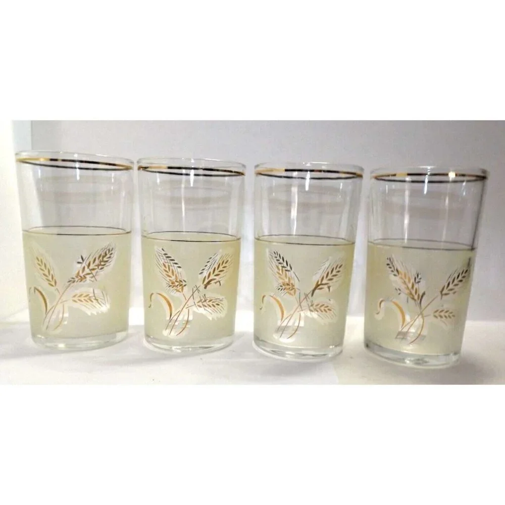 Covetro Vintage Set of 4 Italian Frosted Gold Wheat 8 oz. Juice Glasses MCM